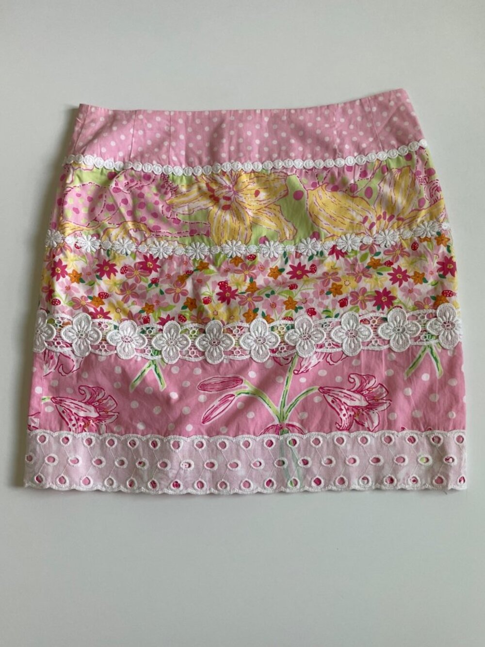 Vintage Y2K Lilly Pulitzer Floral Pink Ribbon Striped Mini Skirt Women’s Size 4